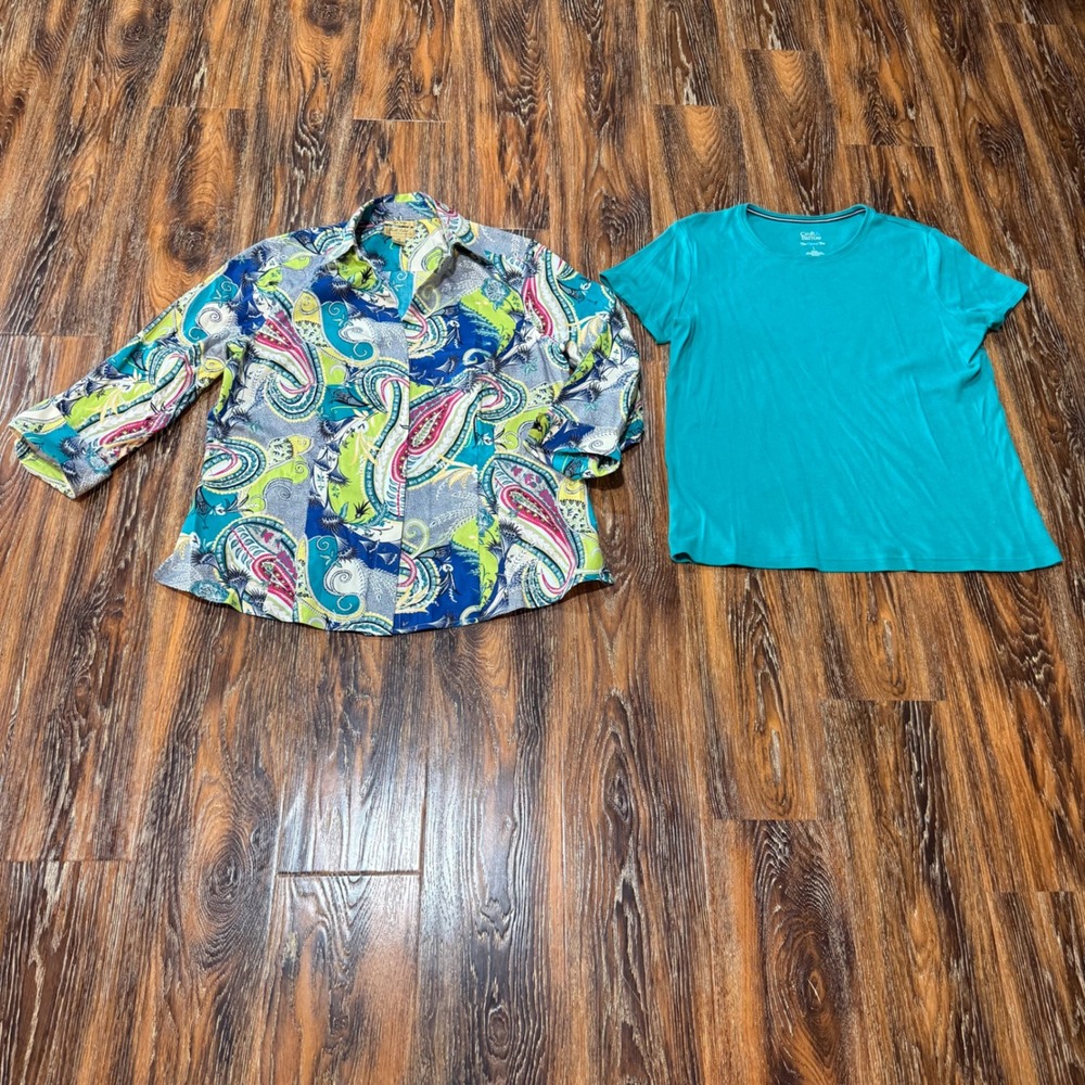 Womens Gold Label Investments Paisley Blouse Cotton 14 Croft & Barrow Teal Tee L